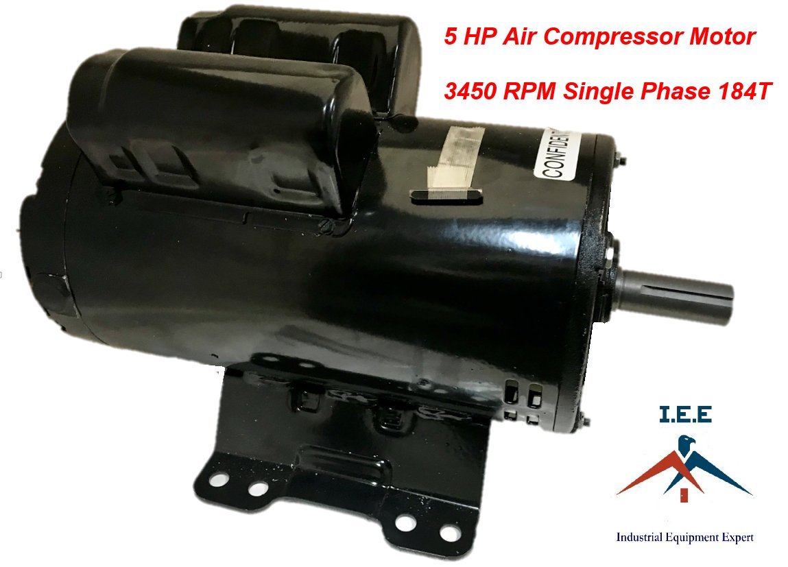 56283138 23378805 IR Replacement Air Compressor Motor, Single Phase, 184T Frame, Open Drip Proof Enclosure, 5Hp Output, 3450rpm, 60Hz, 208-230V Voltage, 24.9 Amps