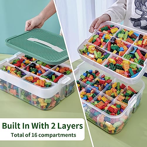 POSHIGE Stackable Toys Organizer Storage Case, Stackable Storage Container with 16 Big Compartments, Storage Box Compatible with Lego Storage Organizer, Calico Critter, Hot Wheels, Mini Action Figures