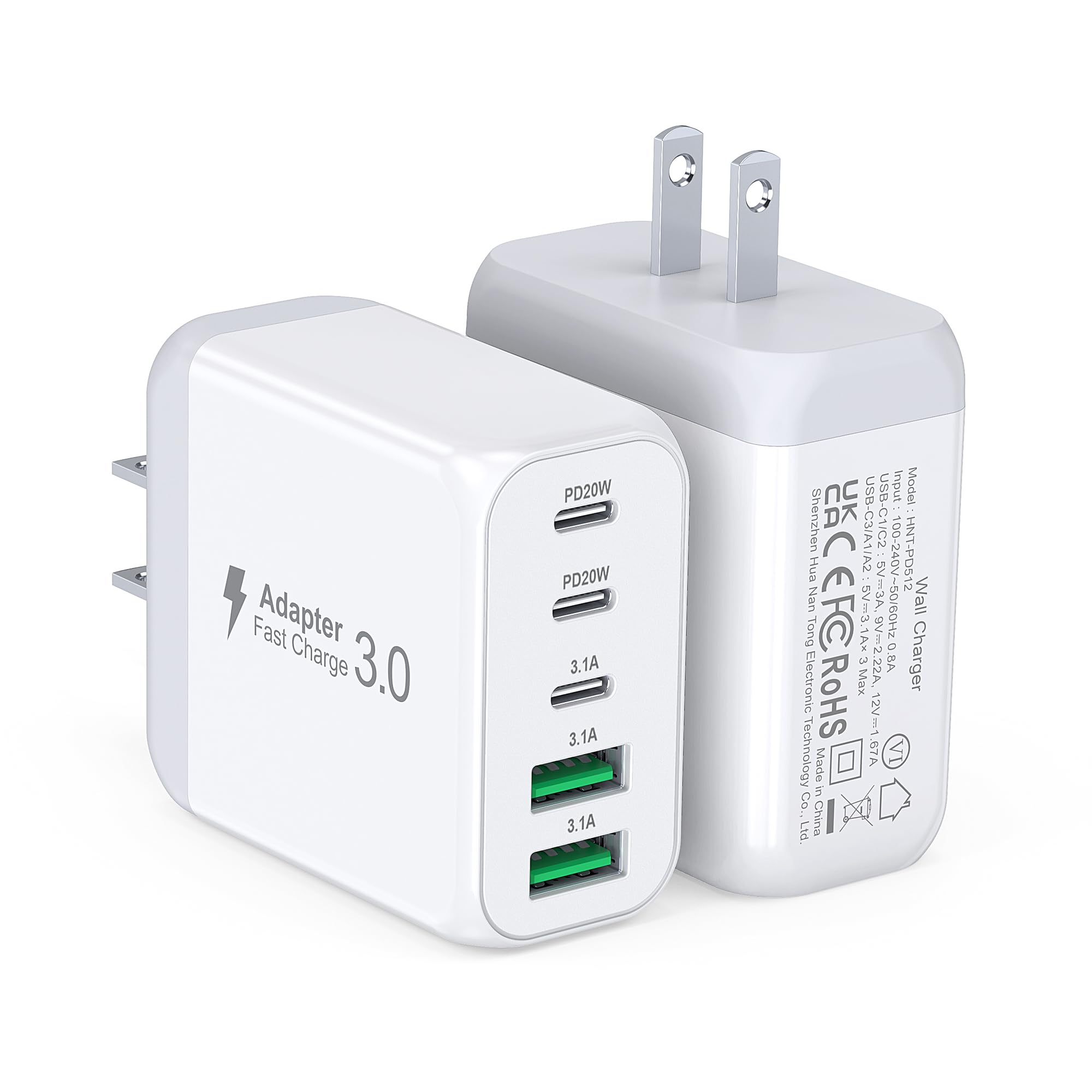 50W USB C Wall Charger Block, 2Pack 5-Port C Charger Fast Charging Block Dual PD Power Adapter&QC 3.0 Wall Plug Multiport Type C Charging Cube Brick for iPhone 16/15/14/13/12 Pro Max, iPad,Samsung