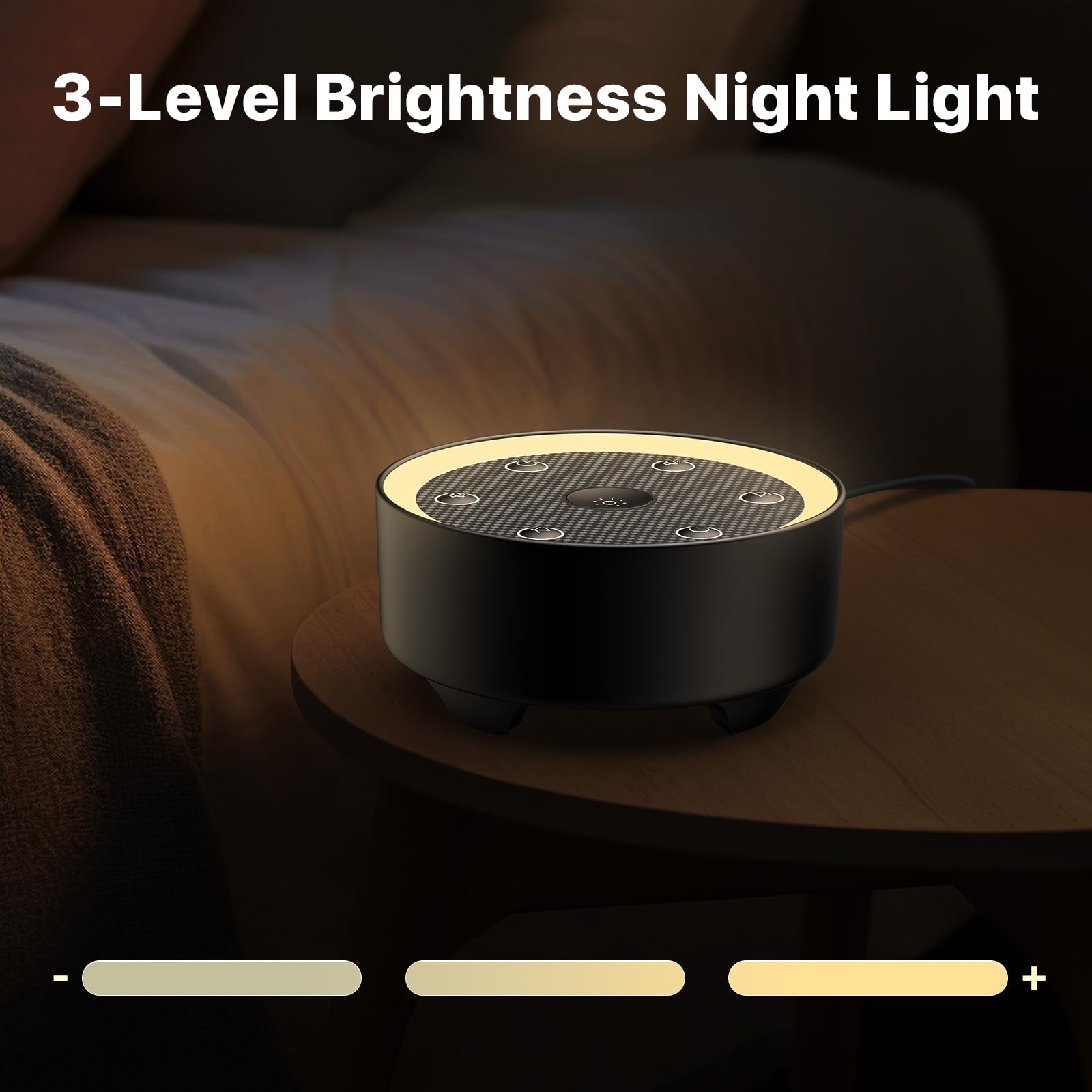 Sleep Sound Machine with White Noise, 24 Soothing Sounds & Max 8H Timer for Baby and Adult. Recessed Night Light Button, Dimmable Light, Plug in