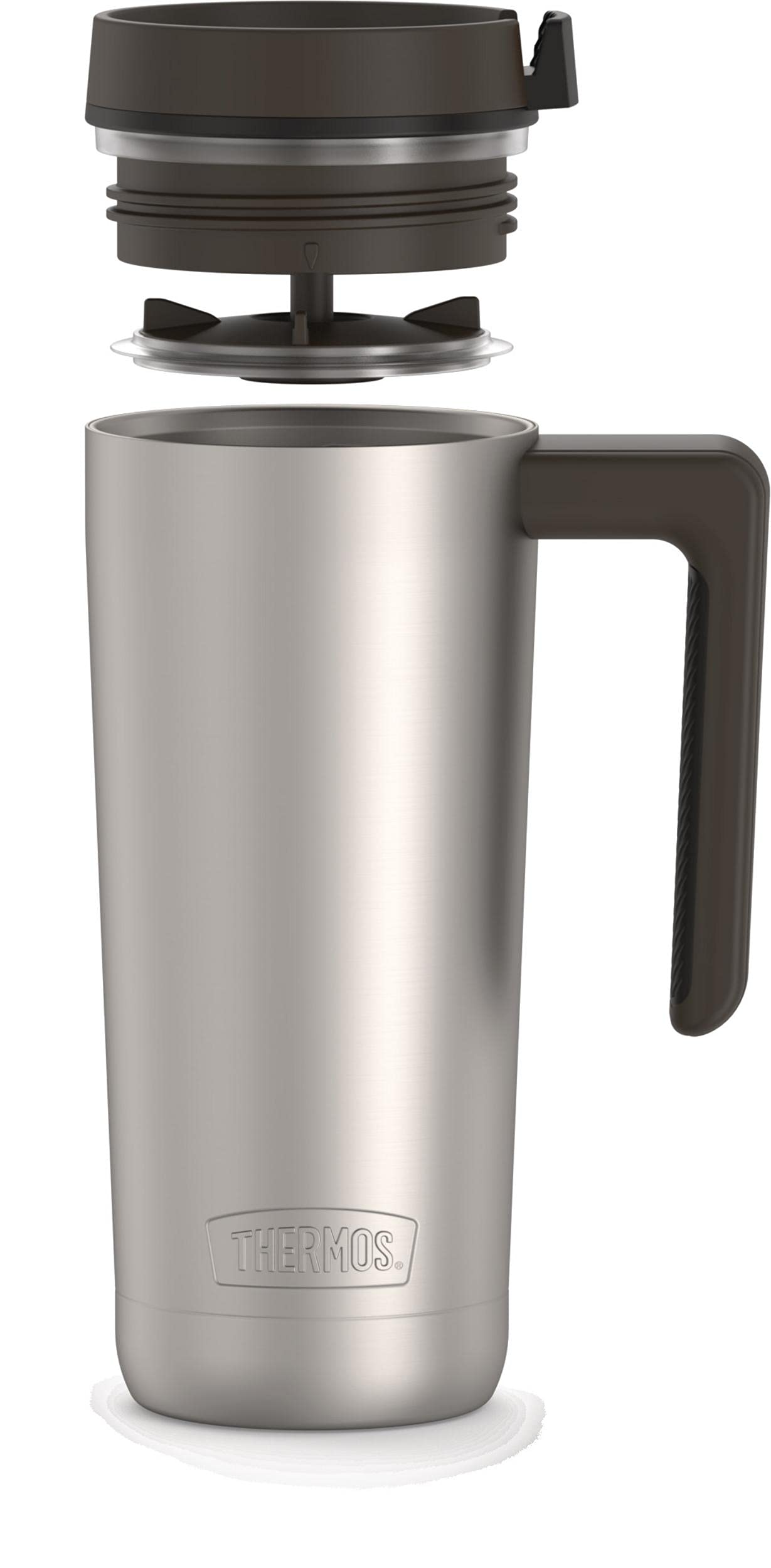 THERMOS ALTA SERIES Stainless Steel Mug 18 Ounce, Matte Steel/Espresso Black