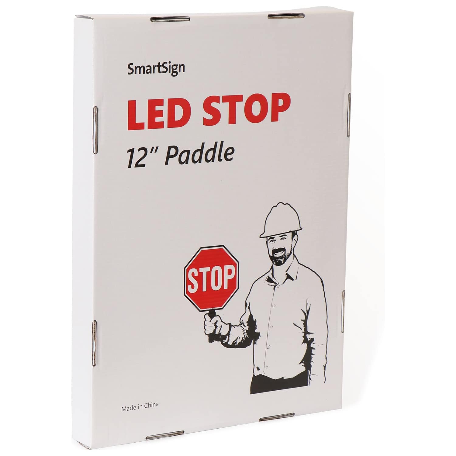 SmartSign 12" LED Stop Paddle, Rechargeable Battery & Charger, 2-Sided Reflective Hand Held Aluminum Sign with Strap, Steady/Flashing Light Modes, Foam-Padded Grip, 1-Pack, USA-Made