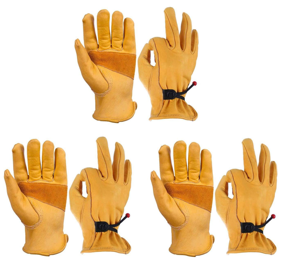 OZERO Leather Work Gloves for Men: X-Large 3 Pairs Cowhide Leather Working Gloves for Driving Heavy Duty Mechanic Ranch - Women Gardening Leather Glove