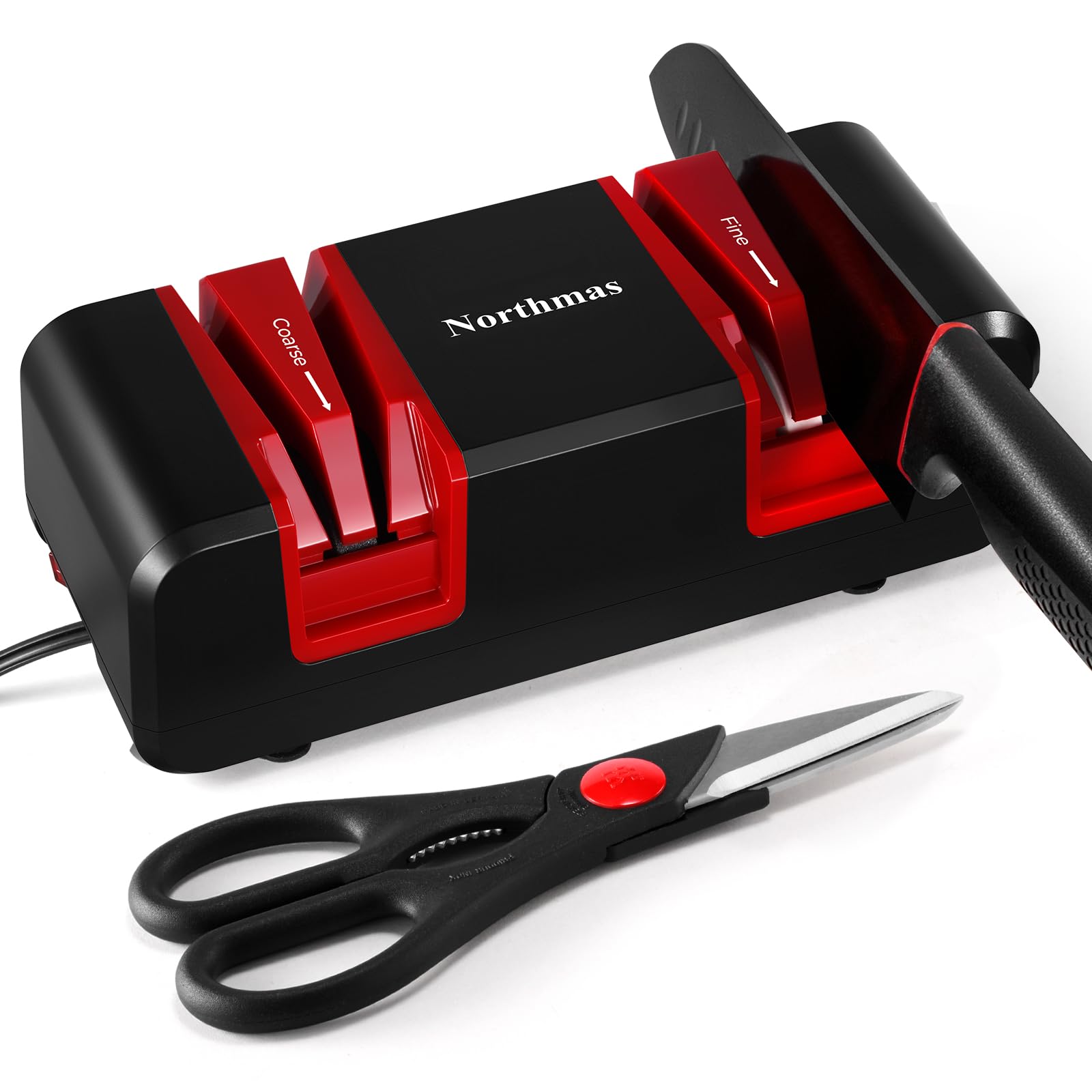 Northmas Knife Sharpener, Professional Electric Knife Sharpener for Kitchen Knives, 2-Stages for Quick Knife Sharpening & Polishing, with Scissors Sharpener Slot, Afilador de Cuchillos Electrico