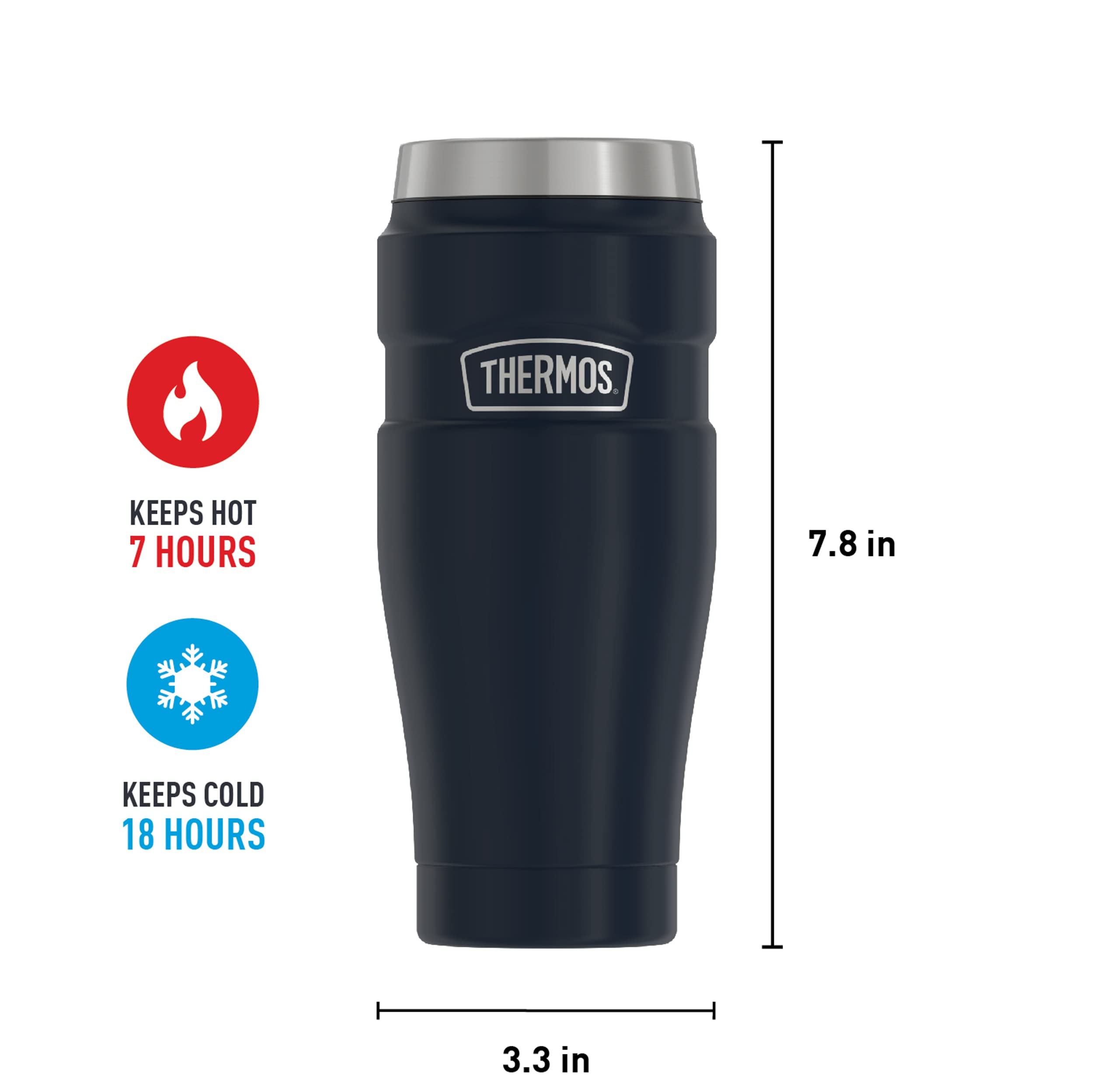 THERMOS Stainless King Vacuum-Insulated Travel Tumbler, 16 Ounce, Midnight Blue