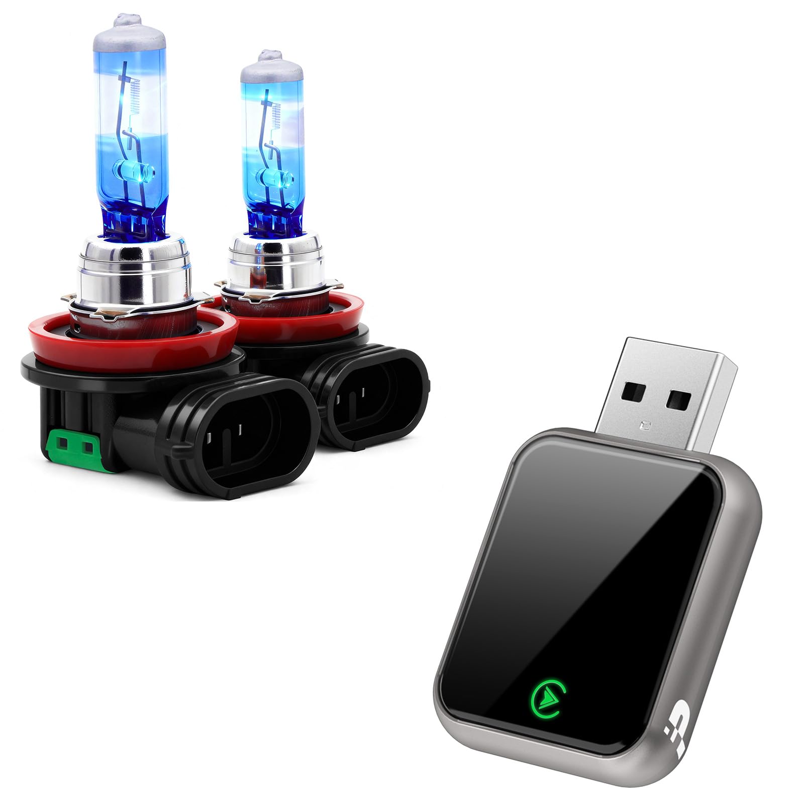 PERPOTAO H11 Halogen Bulbs, 12V 55W, 3800K White - Wireless CarPlay Adapter 2025