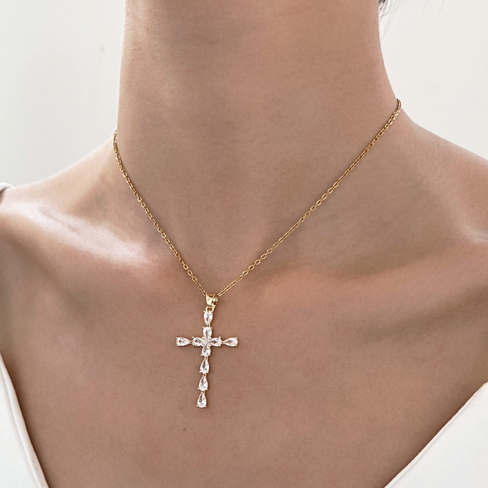 JZANHGAS Amazon Deals of The Day Cross Necklace for Women 14K Gold Plated Cross Pendant Necklace Simple Diamond Gold Necklaces Faith Cross Jewelry Necklace Deals of The Day Clearance Prime