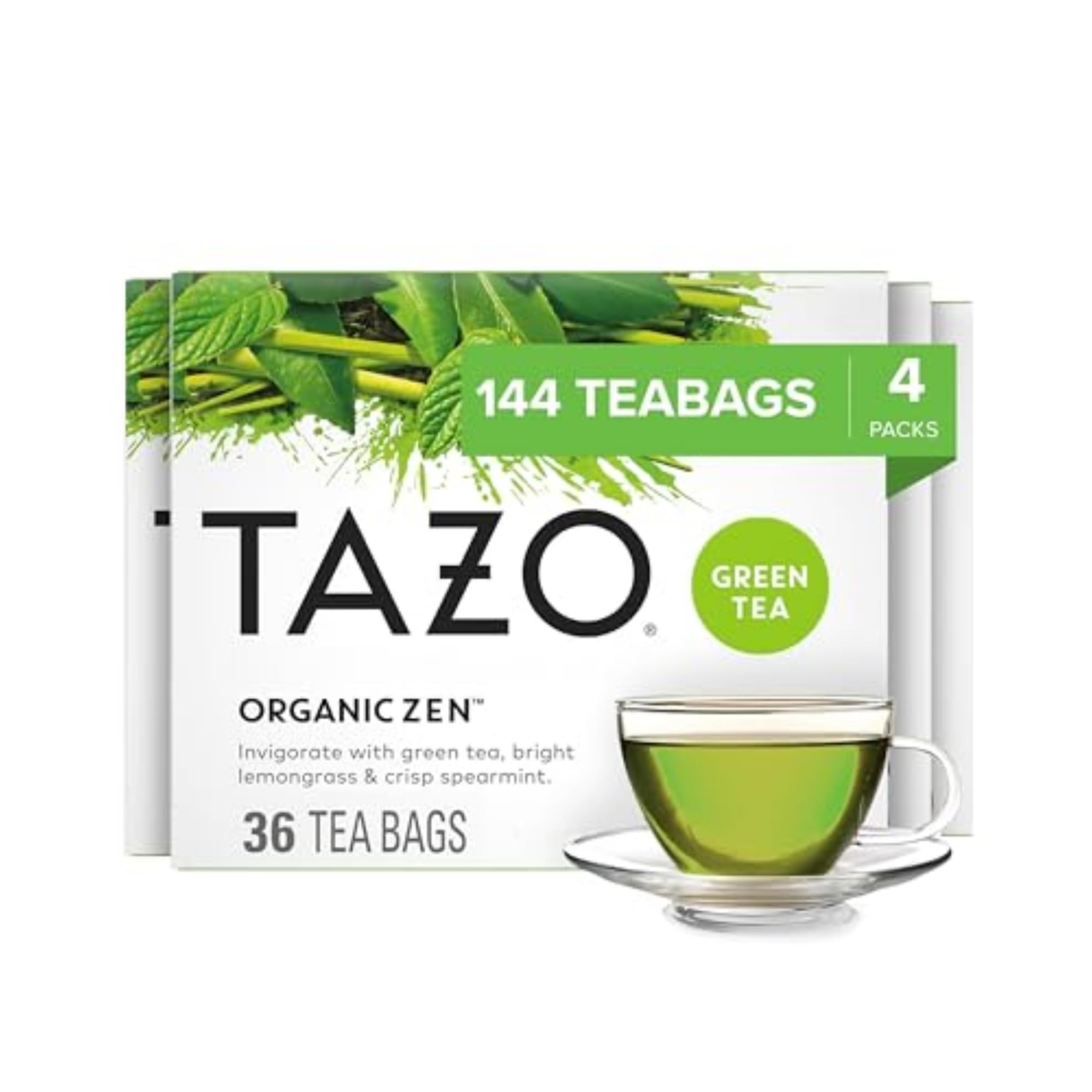 TAZO Organic Zen Green Tea Bags, 144 Total Tea Bags (36ct - Pack of 4)