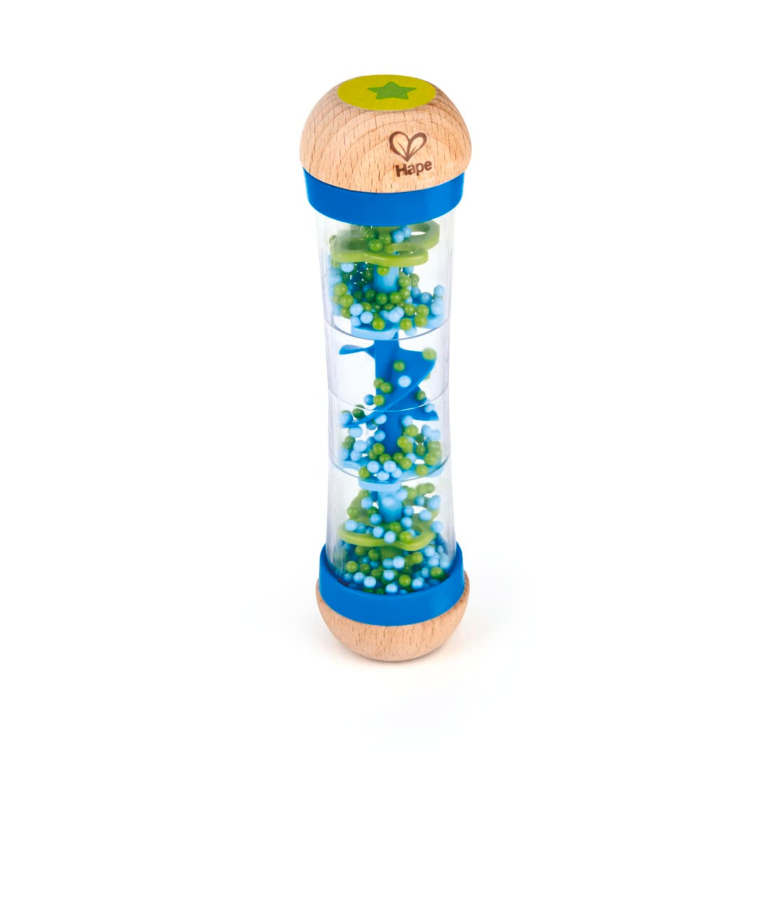 Hape Beaded Raindrops | Mini Wooden Musical Shake & Rattle Rainmaker Toy, Blue, Model Number: E0328B