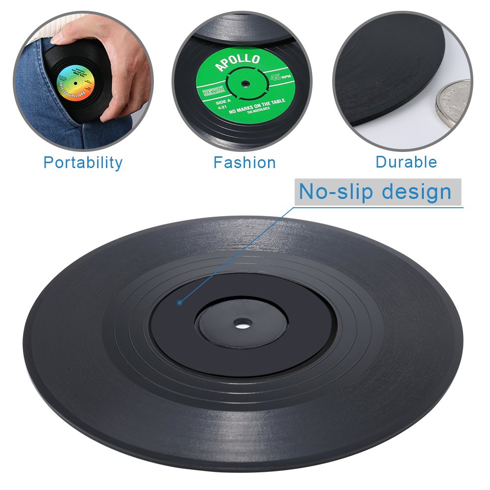 Record Coasters for Drinks, Funny, Absorbent, Novelty 6 Pieces Vinyl Disk Coasters, Effective Protection of The Desktop to Prevent Damage- 4.1 Inch Size by ZAYAD