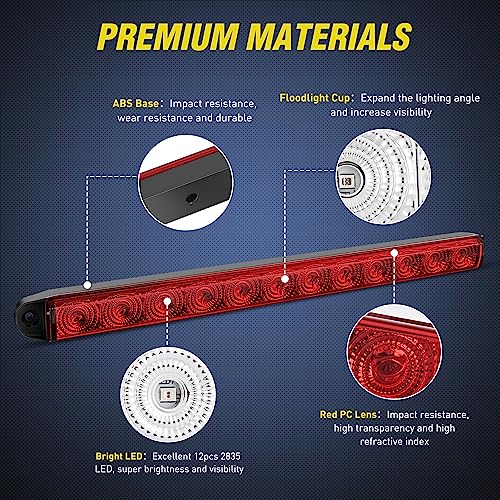 Nilight LED Trailer Light Bar 16Inch 12 LED Red Running Brake Sequential Turn Signals Tail Light Waterproof Rear Maker ID Bar for 12V Trailer Boat Truck RV