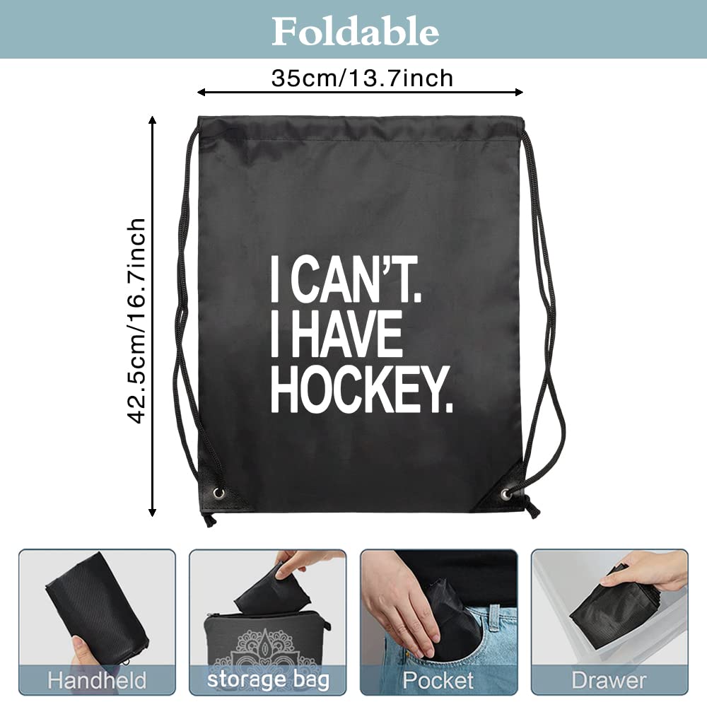 Haizct I Can't I Have Hockey Backpack, Gifts for Hockey Fans, hockey player Gift, Unisex Drawstring Backpack Bag for Gym Shopping Sport Yoga Dance Rehearsa