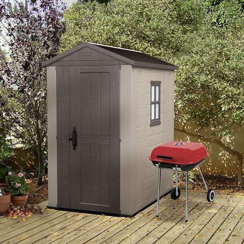 Keter Factor 4x6 Outdoor Storage Shed Kit-Perfect to Store Patio Furniture, Garden Tools, Bike Accessories, Beach Chairs and Push Lawn Mower