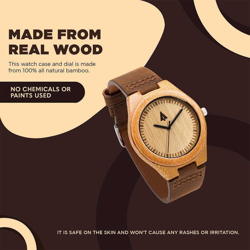 Treehut Wooden Watches for Men, Japanese Quartz Movement, Stylish Exotic Wrist Watch with Adjustable Stainless Steel Buckle, Leather Straps, Watch Made Real Wood, Relojes para Hombre