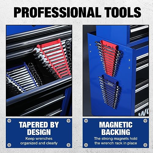 WORKPRO 2-Pack Magnetic Wrench Organizer, 12-Piece Wrench Holder Set for Tool Box Drawer Chest, Premium Quality Wrench Rack Tool Trays SAE 1/4" - 15/16" and Metric 6 mm-24 mm