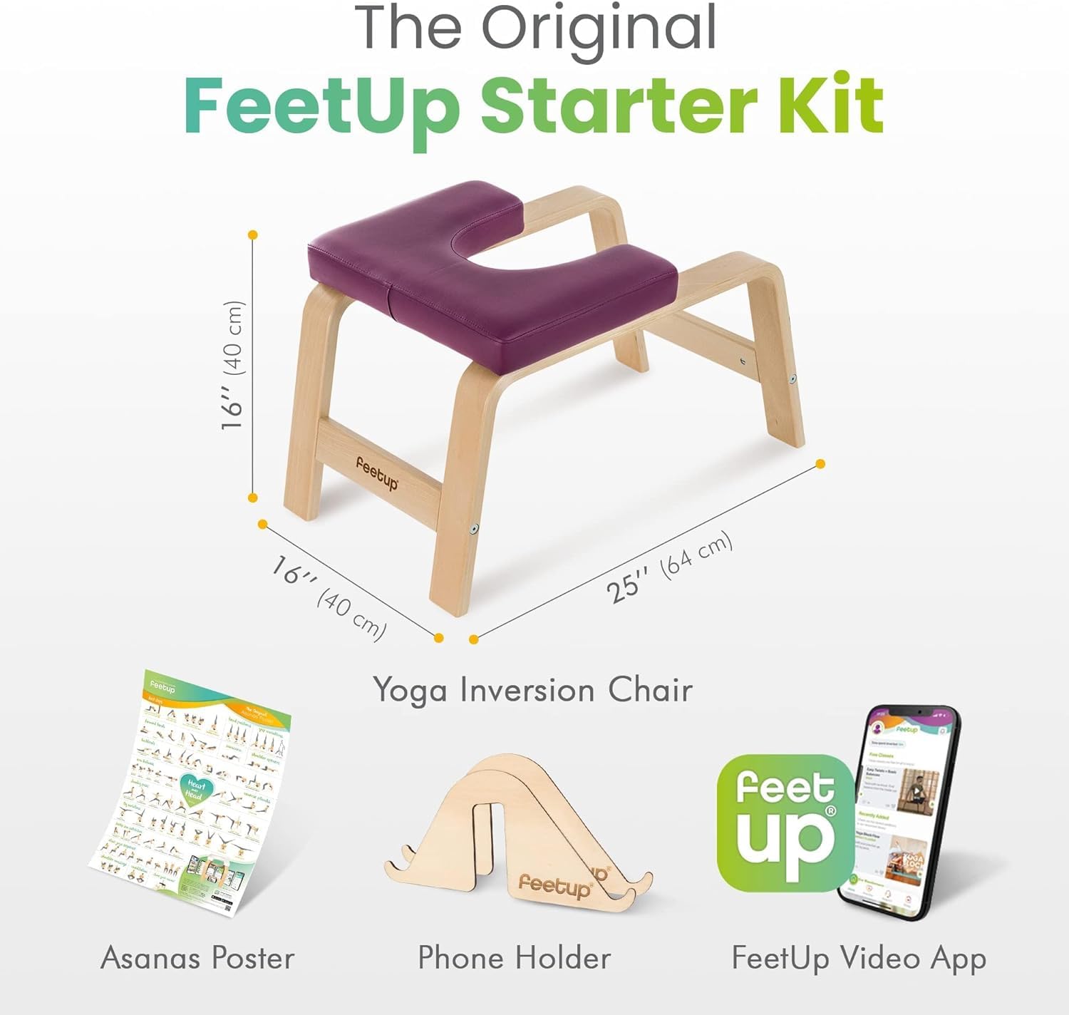 FeetUp - The Original Yoga Headstand Bench, Vegan Handstand Trainer Bench and Stand, Strength Training Inversion Equipment for Relaxation & Strength, Includes App & Starter Kit, Classic Violet