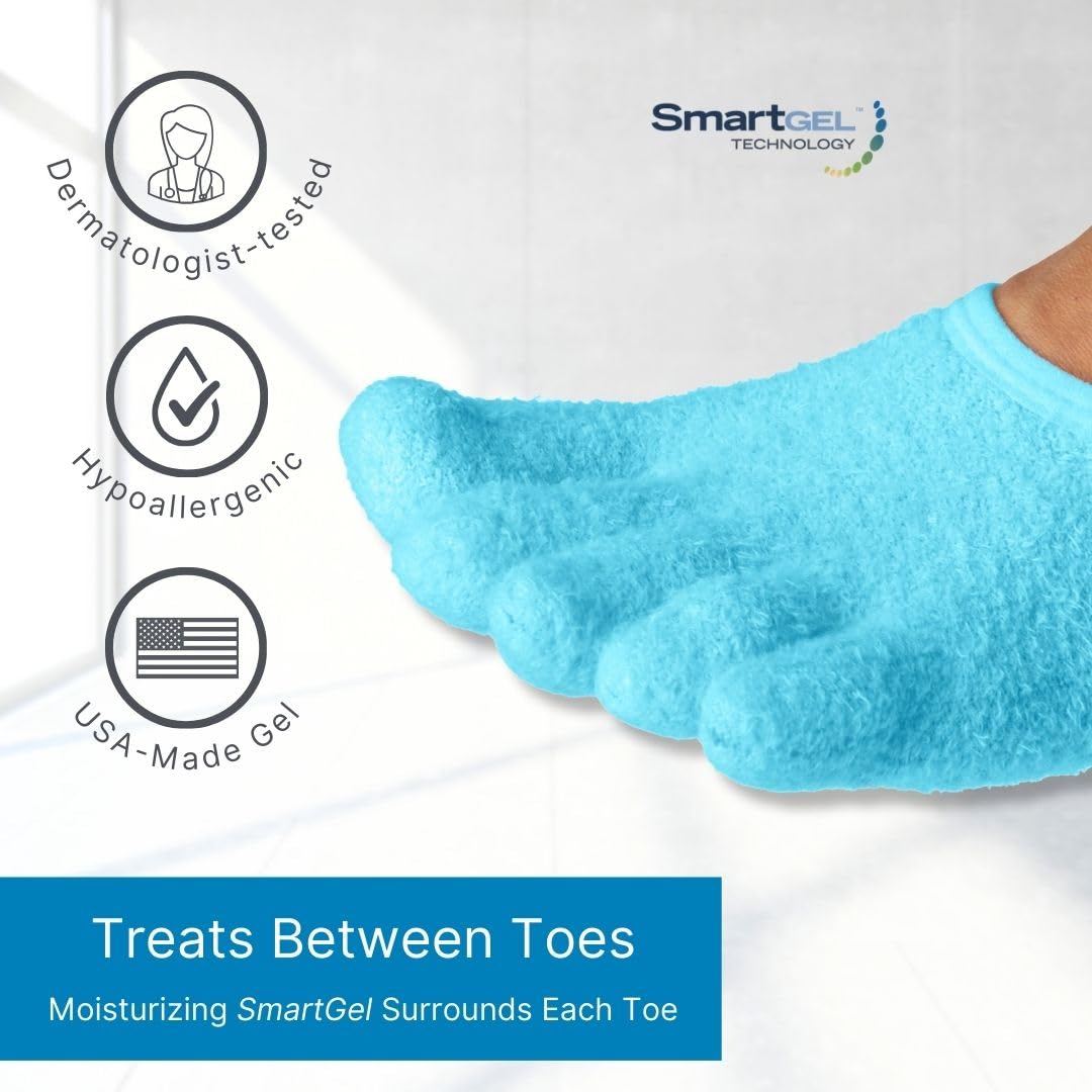 5-Toe Gel Lined Foot Moisturizing Socks by NatraCure – Aloe & Shea Infused Fuzzy Hydrating Socks - Soft Feet Moisturizer Spa & Pedicure Socks for Dry Cracked Heels, Calluses - Size: XX-Small