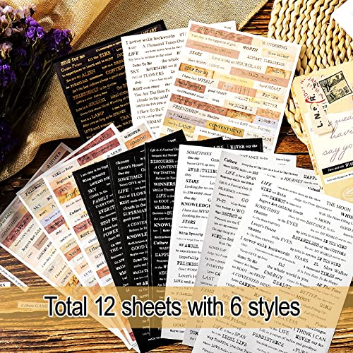Juome 12 Sheet Quote Stickers for Journaling, Scrapbooking Supplies, Words Phrases Stickers for Junk Journal Aesthetic