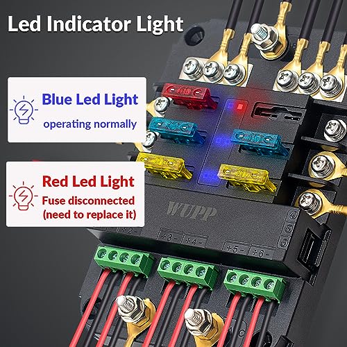 WUPP 12V Fuse Block with Relay, Automotive 6 Circuits Fuse and Relay Box With ACC Interface, Universal Fuse Block and Relay Kit for Cars Trucks Marine Boat