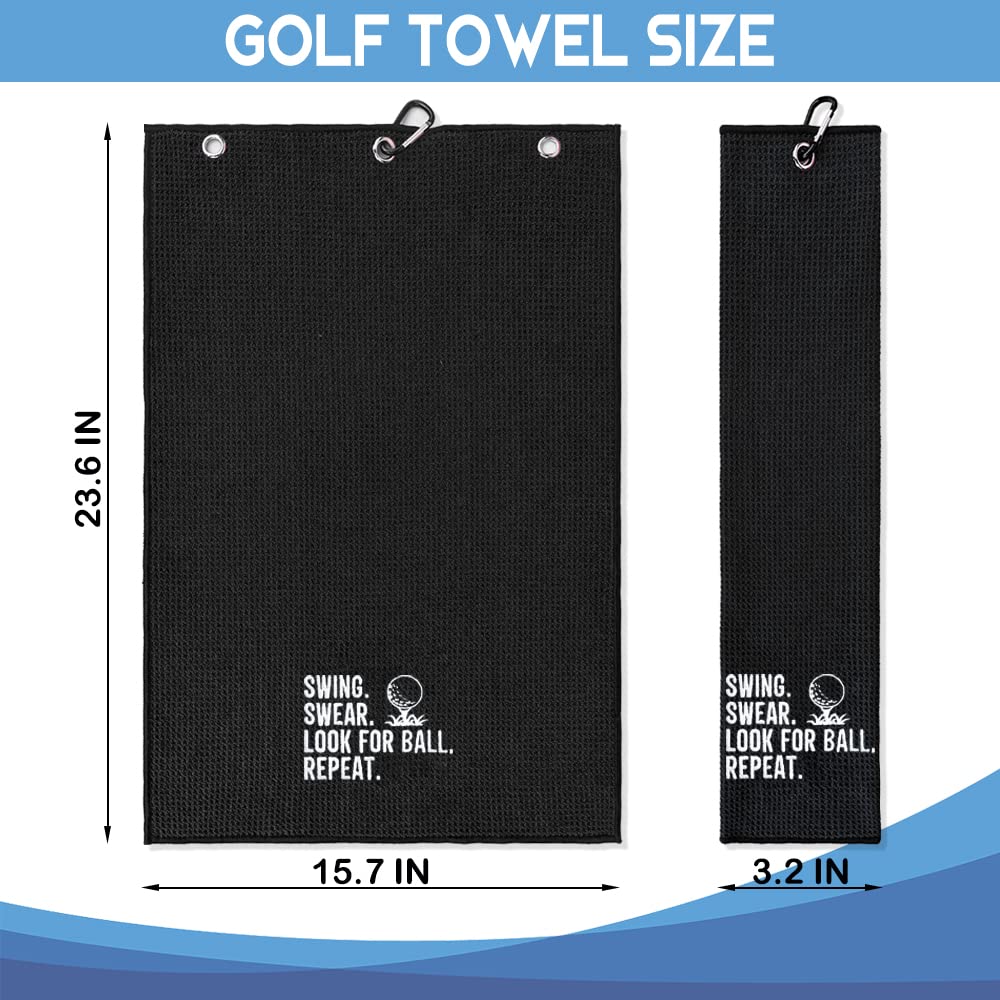 GEYGIE Swing Swear Look for Ball Embroidered Golf Towels with Clip and Golf Brush with Retractable Extension Cord, Funny Golf Towel Gifts and Golf Accessories Set for Men Women Golfers Golf Fan