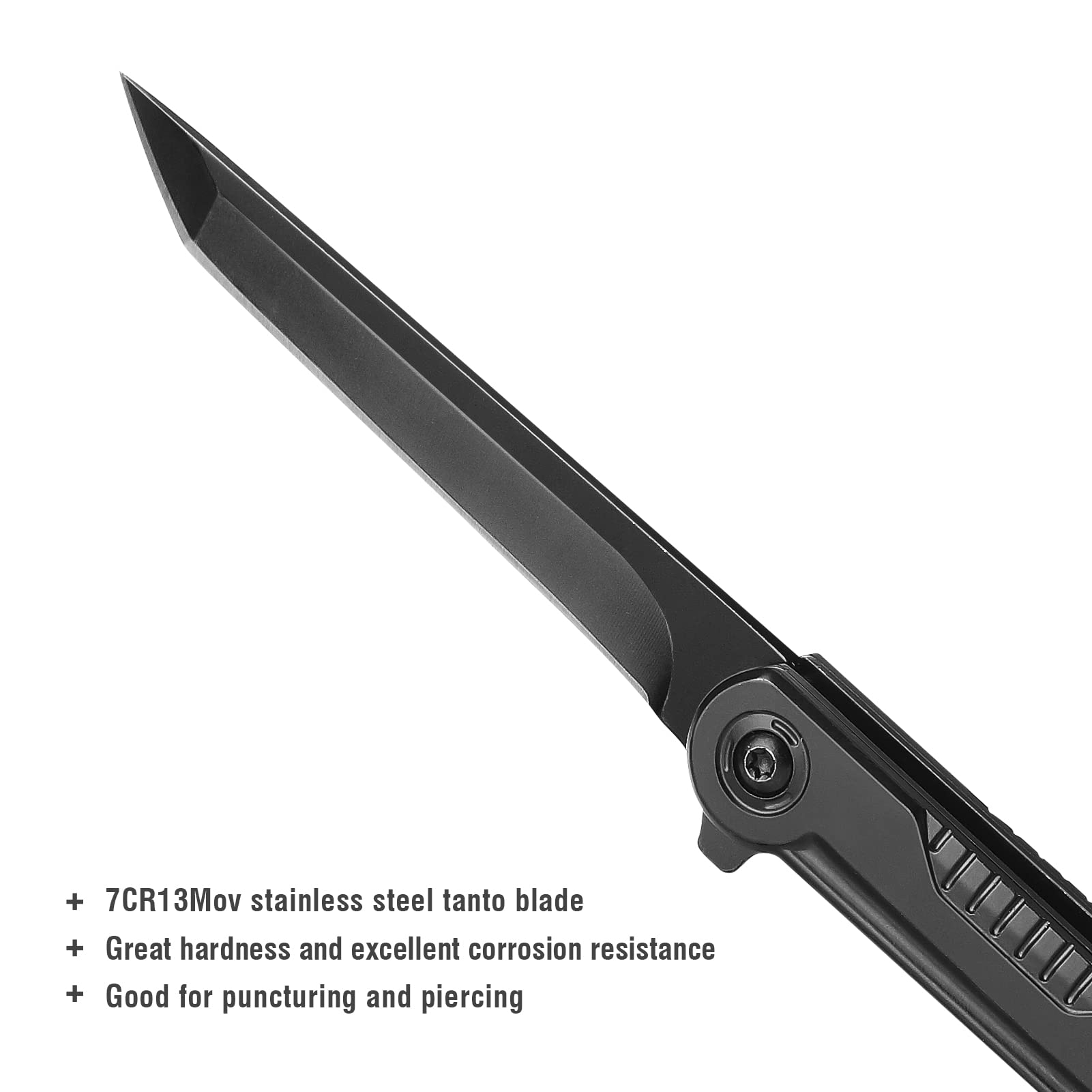 FUNBRO EDC Pocket Knife - 7CR13Mov Steel Tanto Blade, Slim Survival Knife with Clip and Liner Lock, Window Breaker - For Outdoor Camping