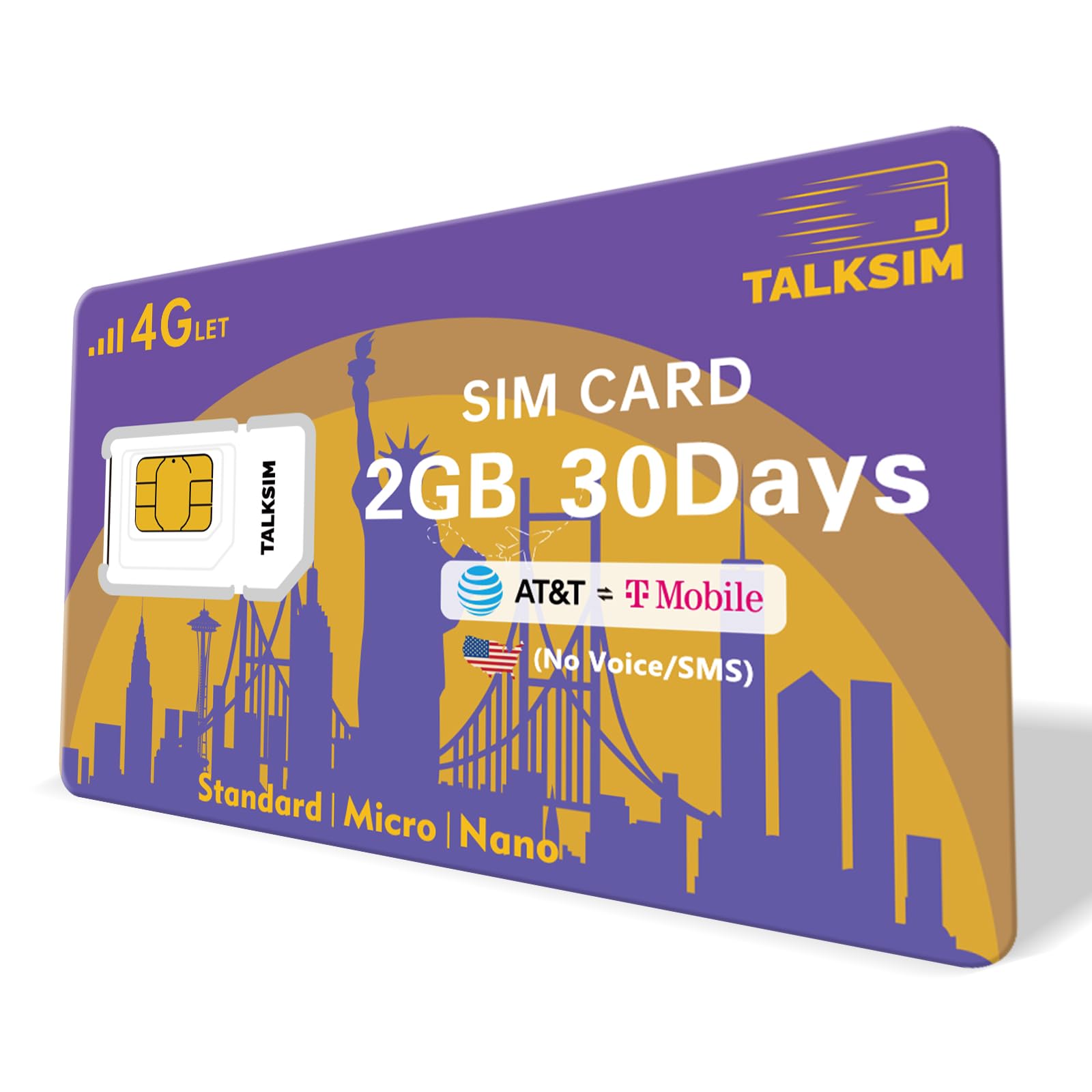TALKSIM Data SIM Card 2GB 30 Days, USA SIM Card 4G LTE Support AT&T, T-Mobile Dual Network Compatible with Unlocked Security Camera/Router/Mobile WiFi Hotspot/GPS Tracker/Tablet IoT Devices