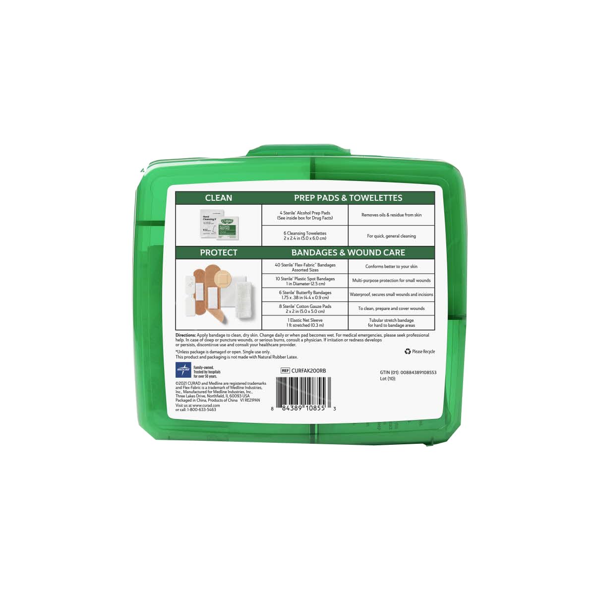 Curad Compact First Aid Kit, Green 75 Items, 1 Each