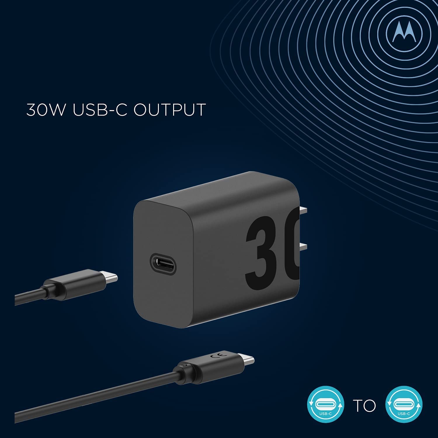 Motorola TurboPower 30 USB-C Charger with 1m USB-C to USB-C Cable for Moto G Power 5G (2024), G Stylus 5G (2024), Motorola Edge 5G UW, Edge+ (2022/2023), Edge Plus 5G UW (2022), Razr+ (2023)