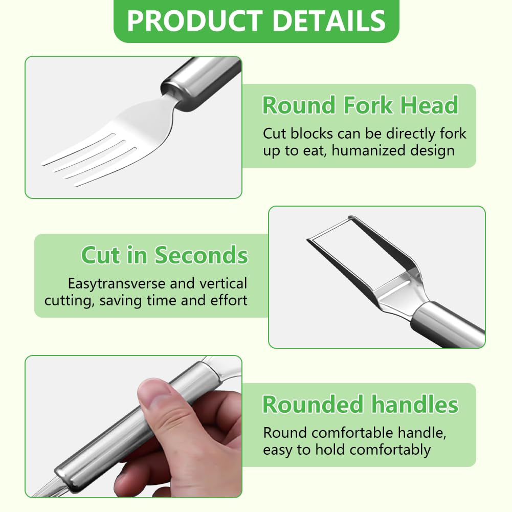2-in-1 Stainless Steel Fruit Cutter, Watermelon Slicer with Fork, Dual Head Watermelon Fork Slicer Tool for Cubes, Fruit Knife with Round Handle for Home Kitchen, Picnic & Party (1Pack)