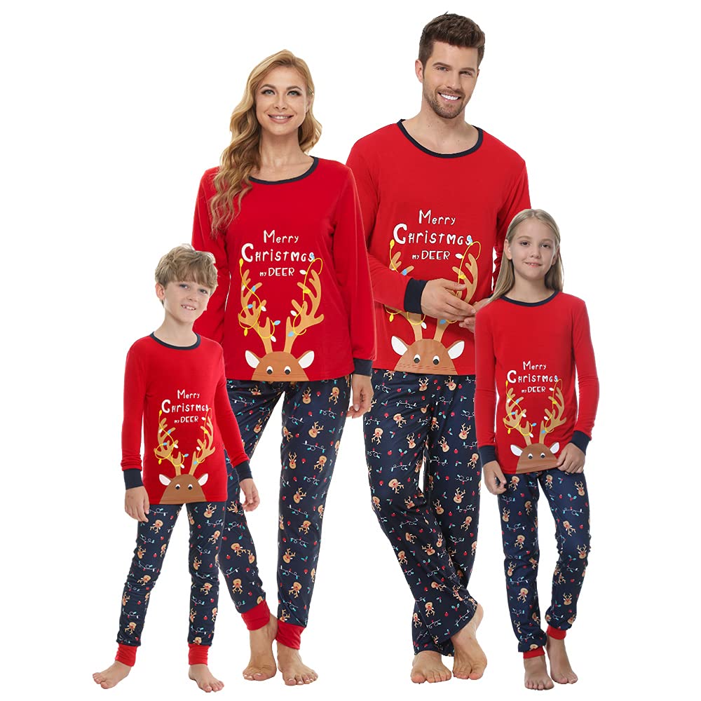 VENTELAN Matching Family Christmas Pajamas Set Soft Holiday Sleepwear Deer Xmas PJS Set for Couples Women Men