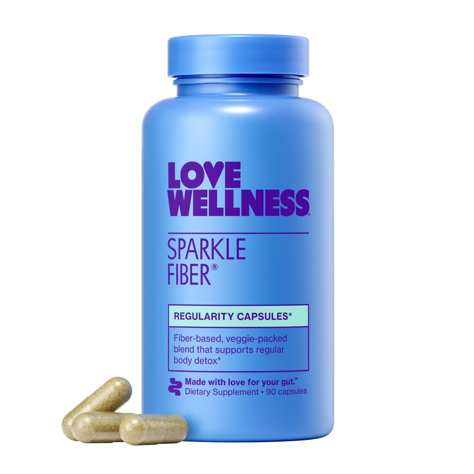Love Wellness Sparkle Fiber | Fiber Supplement with Digestive Enzymes | Greens Superfood Powder & Psyllium Husk Powder | Promotes Gut Health for Women | Regularity & Bloating Relief | 90 Count