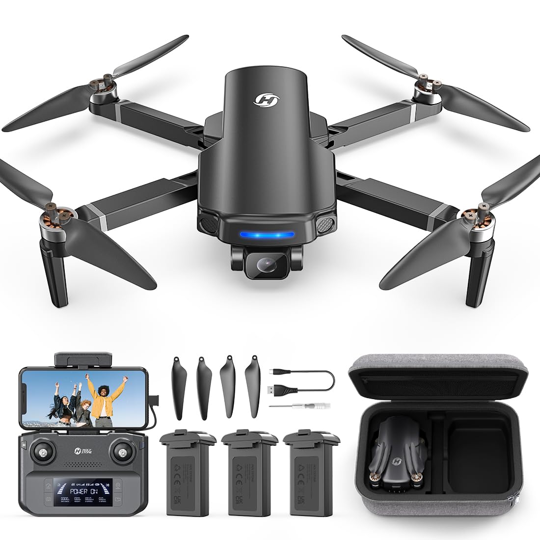 Holy Stone 249g GPS Drones with Camera for Adults 4K, RC FPV Foldable Quadcopter Drone with 3 Batteries, 10000 Feet Transmission Range, GPS Follow Me, Auto Smart Return, Brushless Motor, Beginner Mode