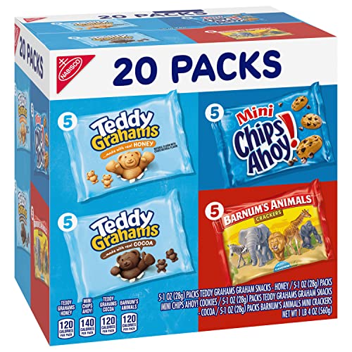 Nabisco Fun Shapes Variety Pack, Barnum's Animal Crackers, Teddy Grahams and CHIPS AHOY! Cookies, 20 Snack Packs