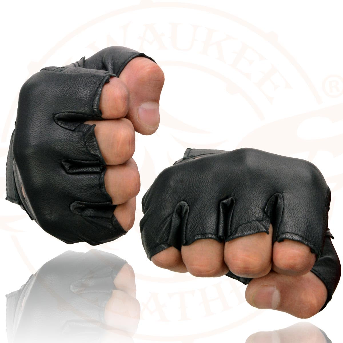 Milwaukee Leather SH216 Men's Black Leather Gel Padded Palm Fingerless Motorcycle Hand Gloves W/Breathable ‘Open Knuckle’ - XX-Large