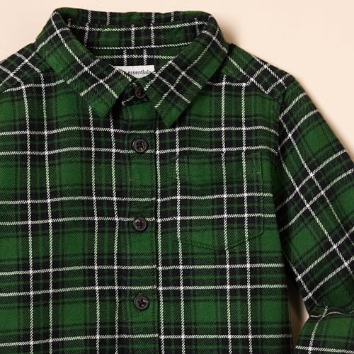 Amazon Essentials Boys' Flannel Button Down Shirt, Green, Small