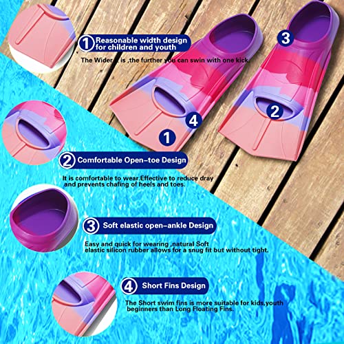 Prsca Kids Swim Fins,Short Youth Fins Swimming Flippers,Swim Training Fins for Lap Swimming,for Children Girls Boys Beginners