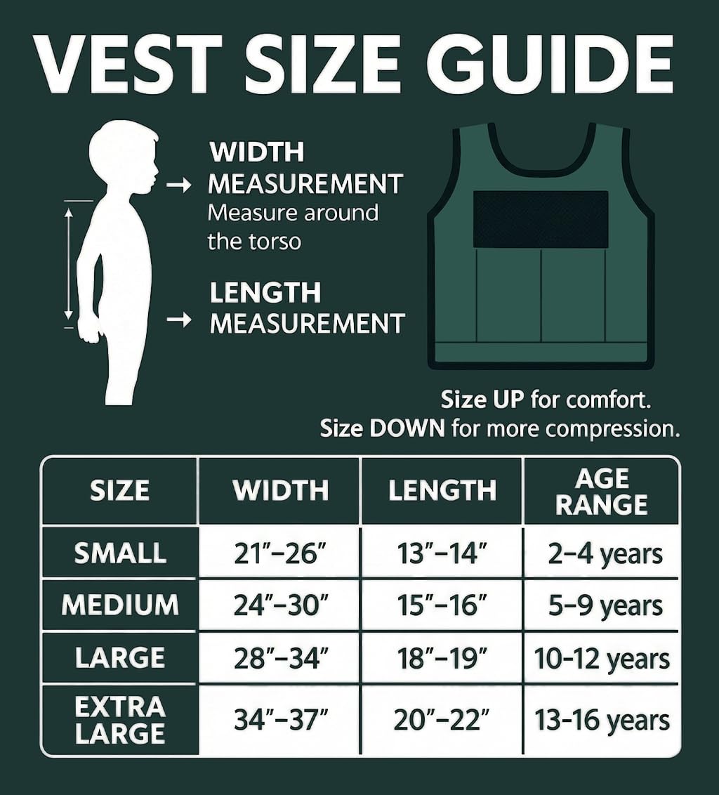 Sensory Weighted Vest for Kids – Adjustable Compression Vest (Small, Ages 2-6) with 6 Removable Weights – Comfortable Snug Fit for Calming Support