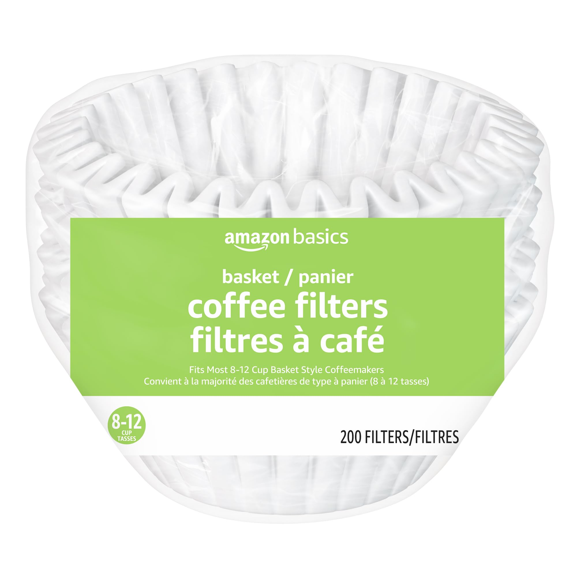 Amazon Basics Basket Coffee Filters for 8-12 Cup Coffee Makers, White, 200 Count