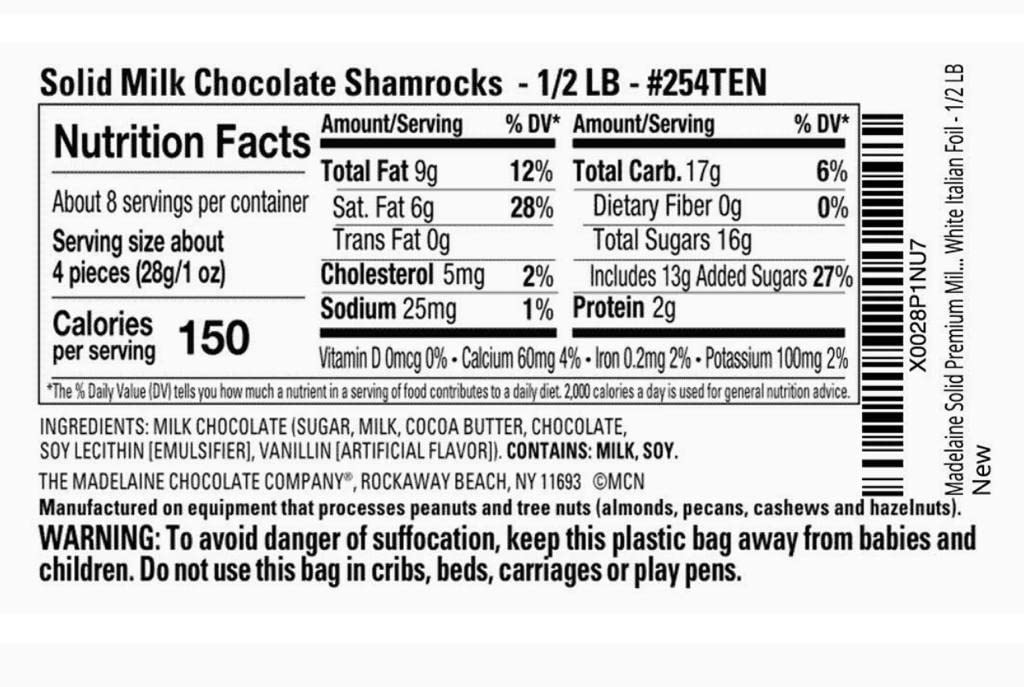 Madelaine St. Patrick's Day Solid Premium Milk Chocolate Shamrocks - ½ LB Bag Individually Wrapped Chocolate Pieces in Matte White Foil with Green Shamrock - St. Patrick's Day Treats for Everyone