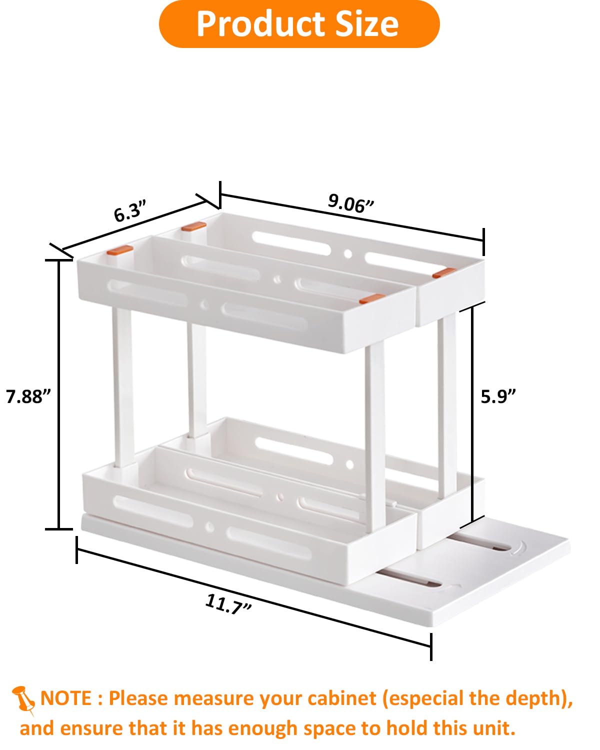 FDWYTY Spice Rack Organizer, Pull & Rotate Cabinet Shelf with 2 Double-Decker Shelves, Organization and Storage for Seasoning Jars, Medicine, Fridge - 1 Pack, 7.88”H x 6.3”W x 11.7”D