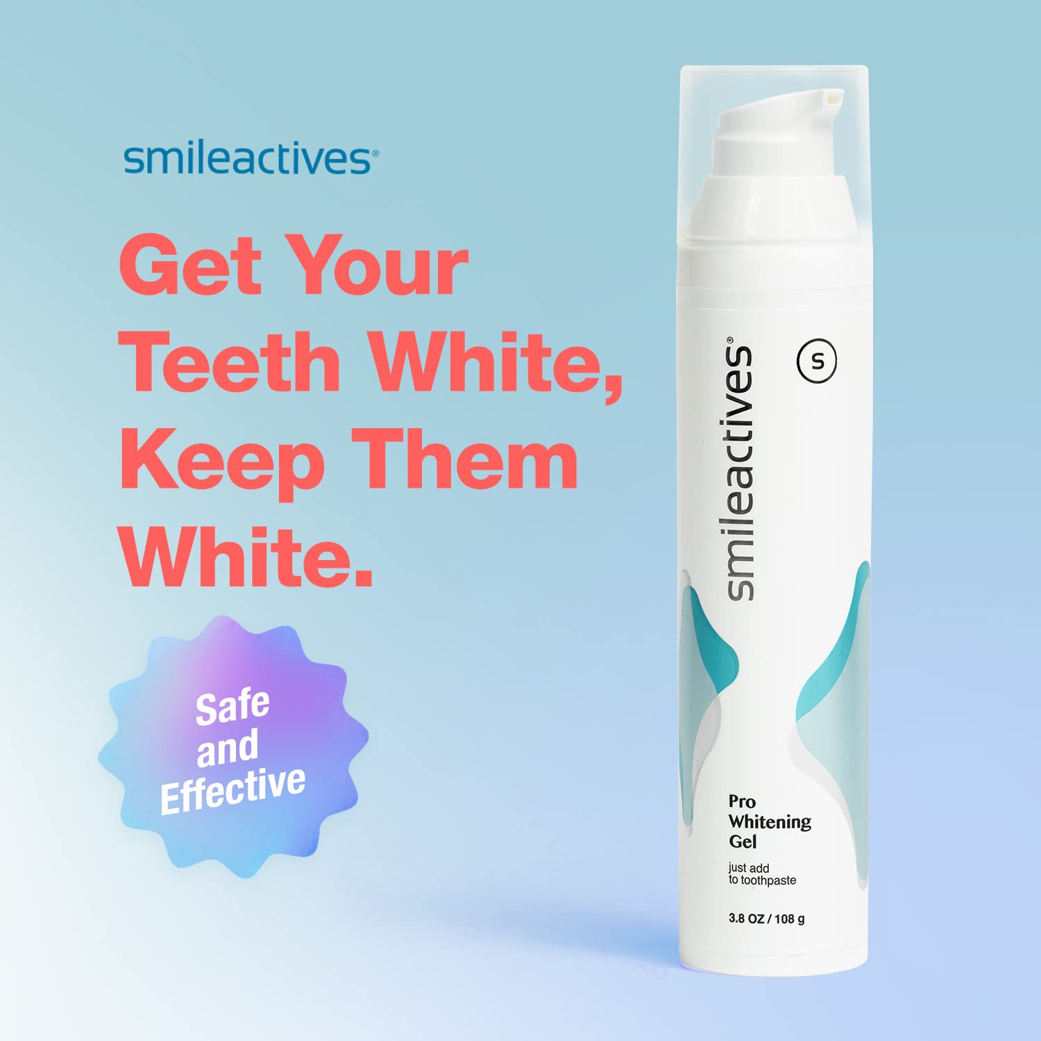 Smileactives Teeth Whitening Gel for Toothpaste with Clinical-Grade Hydrogen Peroxide, Tooth Stain Remover for White Teeth, Dentist Quality Pro Whitening Gel to Remove Coffee Stains, 2 oz Bottle