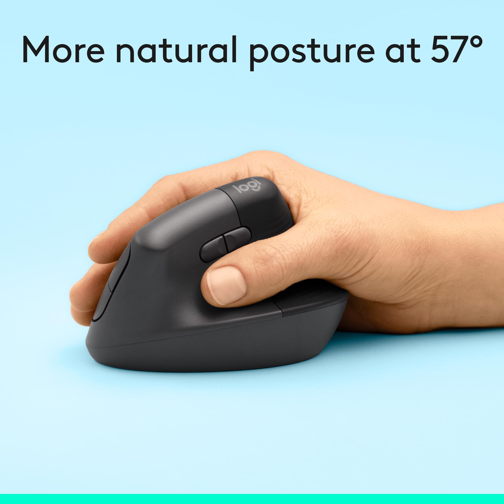 Logitech Lift Vertical Ergonomic Mouse, Wireless, Bluetooth or Logi Bolt USB Receiver, Quiet clicks, 6 Buttons, Compatible with Windows/macOS/iPadOS, Laptop, PC - Graphite