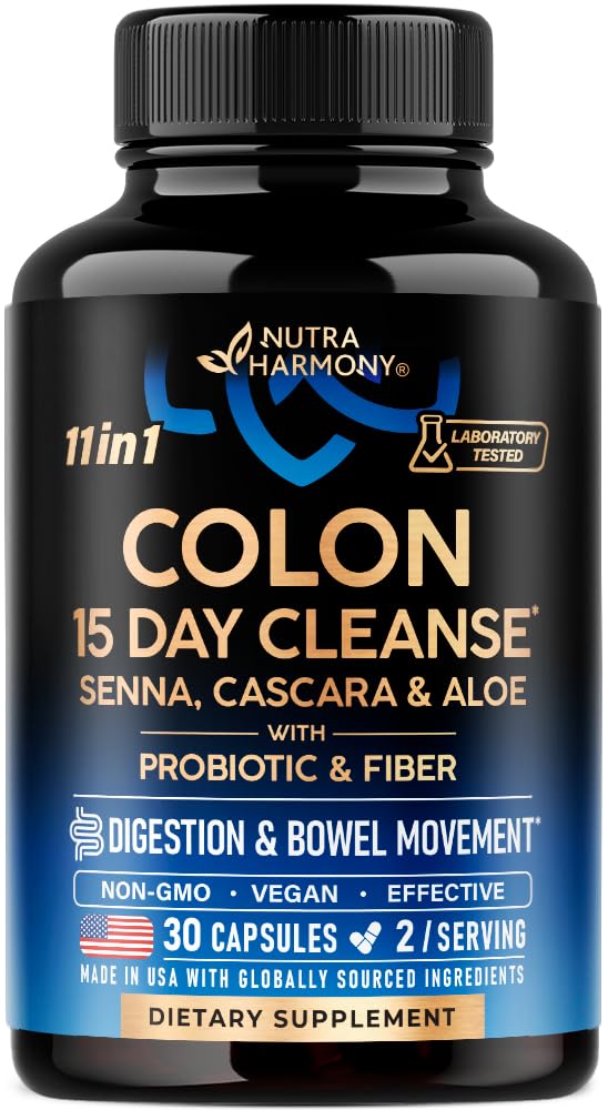 Colon Cleanse - 15 Day Cleanse for Women & Men - Senna | Cascara | Garcinia Cambogia | Probiotics & Fiber - Digestion & Detox - Debloating & Bowel Movement - Natural & Vegan - Made in USA, 30 Capsules