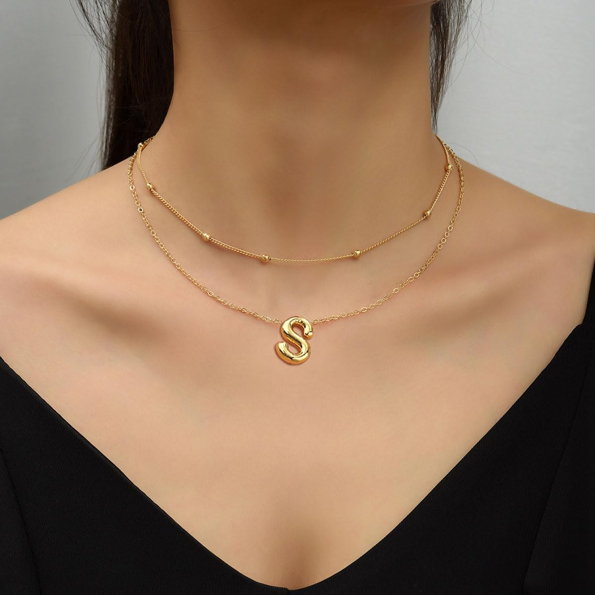 PANSHI Gold Necklace Initial Necklaces for Women Teens Layered Choker Bubble Letter Necklace Gold Jewelry Teen Gift Trendy Stuff Personalized Gifts for Women Her A.