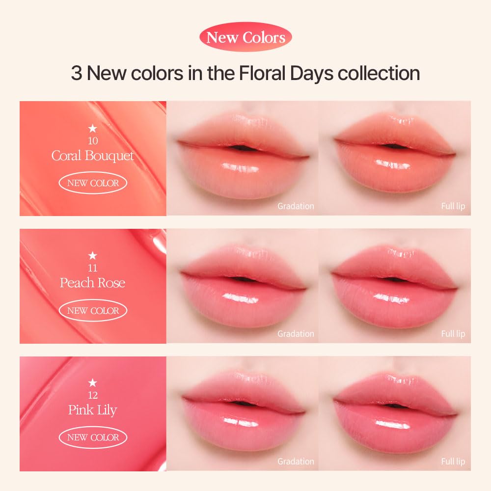 COSNORI Flow Wave Lip Tint - Vegan Glassy Lip Gloss, Lightweight & Long-lasting, Plant-derived Oil Moisturizer, K-Beauty (12 PINK LILY)