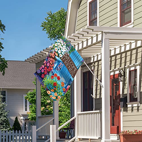 Morigins Welcome Friends Spring Chair Garden Flags Double Sided Summer Floral for Patio Lawn Home Outdoor Decor 28x40 Inch