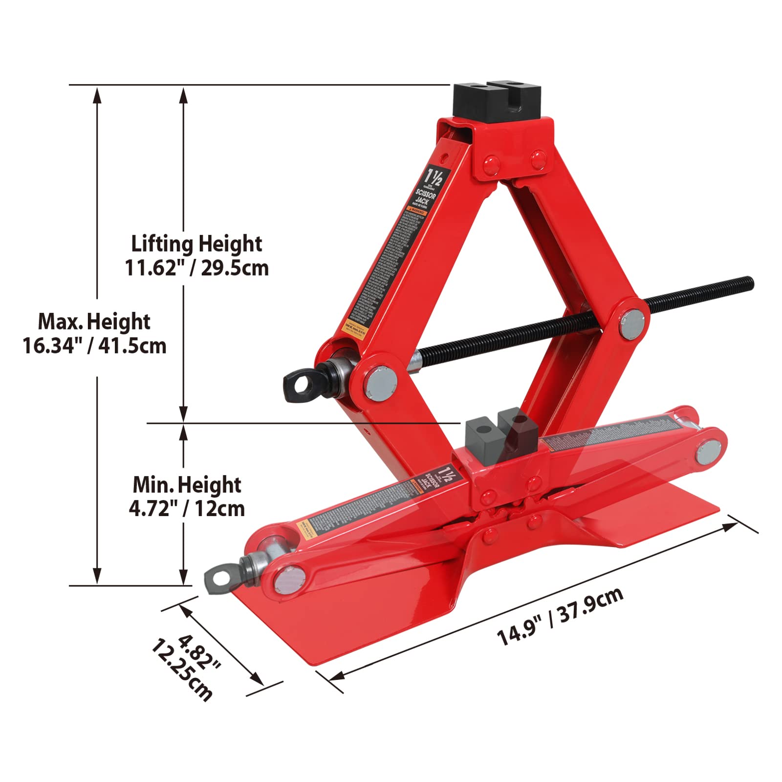 TCE AT10152S4U Torin Portable Steel Scissor Jack with S04 Engineering PVC Saddles: 1.5 Ton (3,000 lb) Capacity, Red