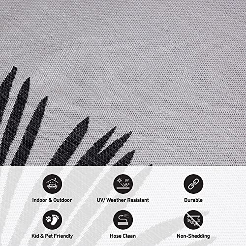 Rugshop Tropical Floral Palm Leaves Textured Flat Weave Easy Cleaning Outdoor Rugs for Deck,Patio,Backyard Indoor/Outdoor Area Rug 2' x 3' Black