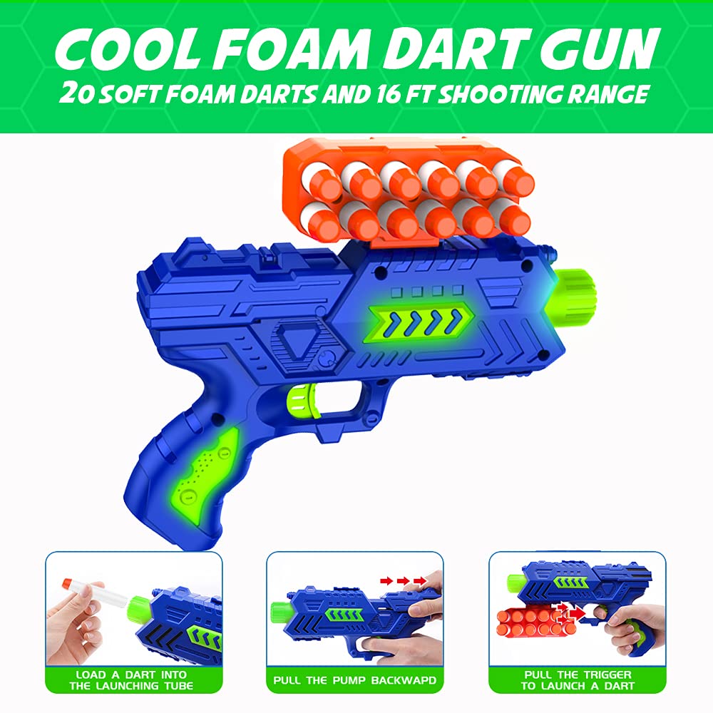 BAODLON Shooting Games Toy for Age 5, 6, 7, 8, 9, 10+ Years Old Kids, Boys - Glow in The Dark Floating Ball Target with Foam Dart Toy Gun, 10 Balls/5 Targets - Ideal Gift