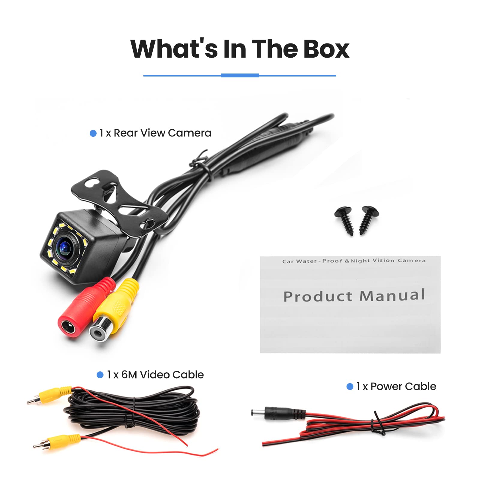 Car Rear View Camera Backup Reverse Camera HD 170° Wide Angle 12 LED Night Vision, for RV Trucks Trailer SUV